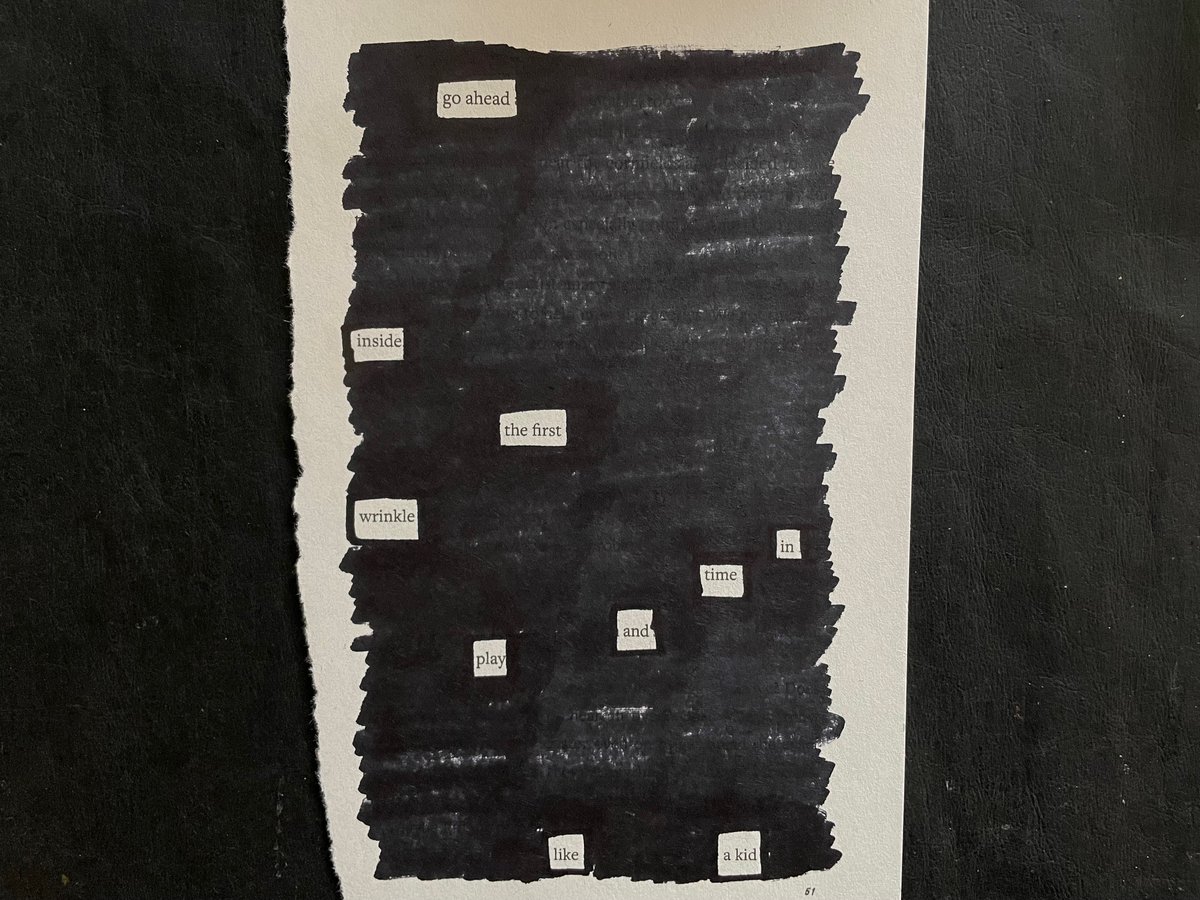 Day 6, #NationalPoetryMonth Blackout poem #6 go ahead inside the first wrinkle in time and play like a kid (Original source: My book SOMETHING MAYBE MAGNIFICENT, which releases May 28. Preorder it wherever you buy books!)