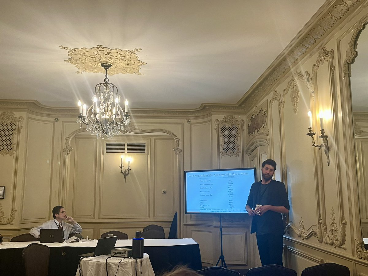 asdurso's tweet photo. My amazing coauthor @cowburn86 presenting our work on Hispanic Americans Support for Trump with amazing grad student @Gabriel_GomezR 

TLDR: Hispanic support for Trump largely driven by xenophobic attitudes 🙊😲 https://t.co/8sdpN45qu2