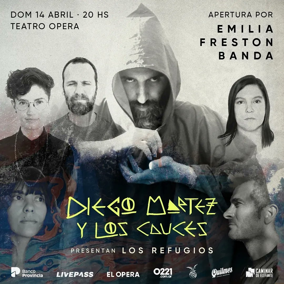 14 de abril 
Presentación oficial de #losrefugios 
#diegomartezyloscauces
En <a href="/operalaplata/">El Opera</a> 

Entradas disponibles aquí! 
livepass.com.ar/events/diego-m…

Lxs esperamos!