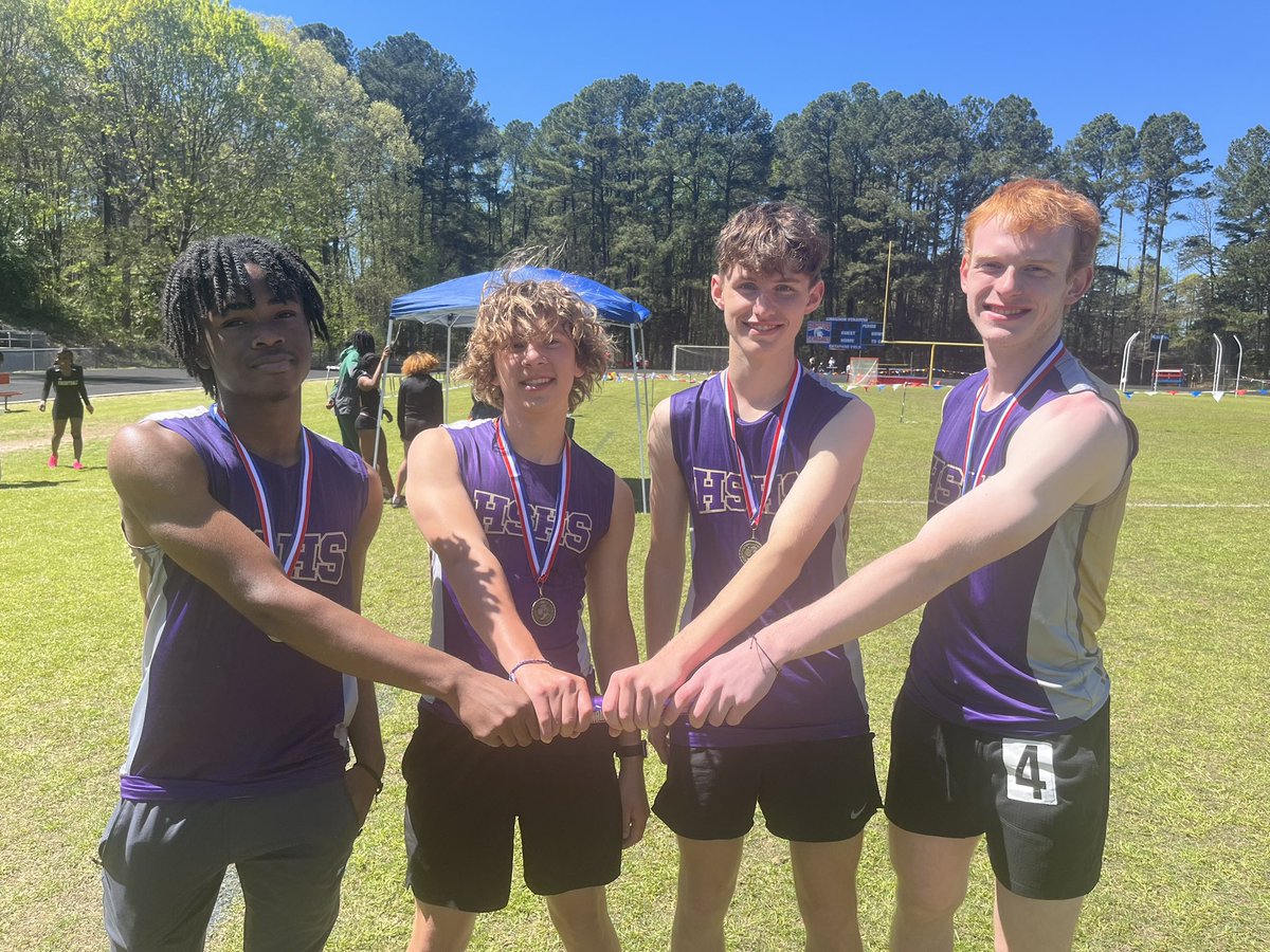 Congratulations to Jordan, Collin, Brendan & Gavin on their 1st place finish in the Sprint Medley Relay at the Triangle Challenge Meet at Sanderson today! #HSHSTrack