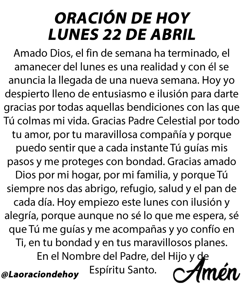 Oración diaria para hoy lunes 22 de abril de 2024.