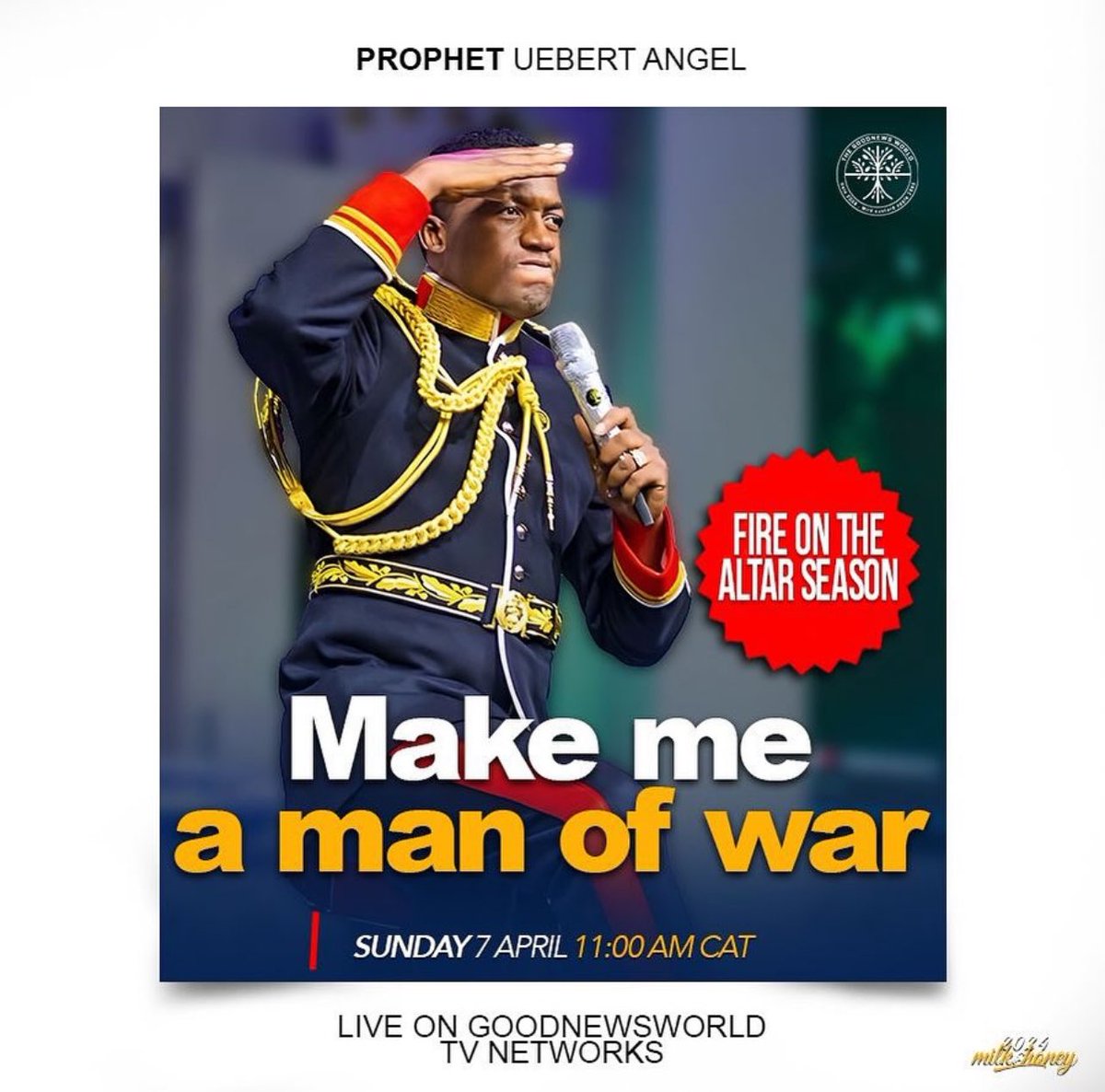 Join the Leader of this Last Prophetic Dispensation Prophetic Uebert Angel this Sunday at the iconic Harare Hippodrome and through all our media platforms for MAKE ME A MAN OF WAR starting 11am!!
#preparingforwar #manofear #goodnewsworld #uebertangel