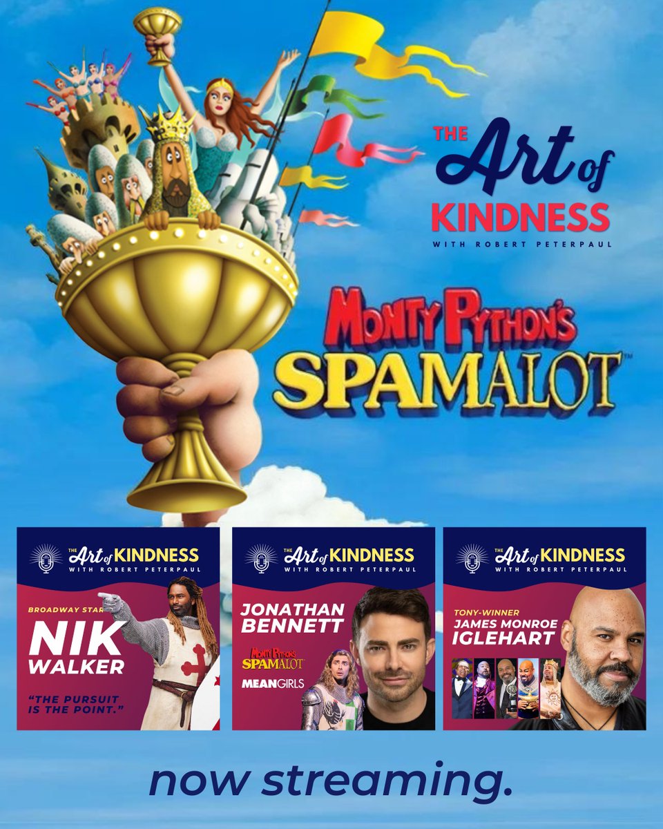 Congrats to the hilarious cast & crew of @SpamalotBway on a jolly good run! Look on the bright side 😉 though the curtain has closed you can tune in to The Art of Kindness anytime to catchup with 3 of the show’s stars 🎙️ *coconuts clapping* @BwayPodNetwork @jamesmiglehart