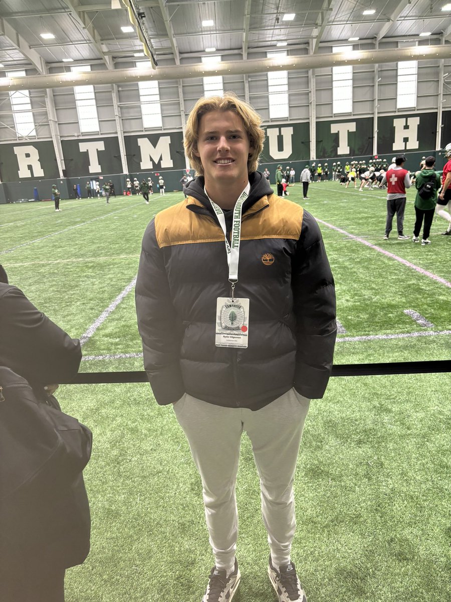 Had a great time in The Woods today! Loved the intensity of practice and the culture within the @DartmouthFTBL program! Thank you to all the coaches for an awesome Junior Day! @WendyLaurent55 @coach_dobes @coachirishodea @Coach_McCorkle @CHS_CavsFB @KilgannonCohen