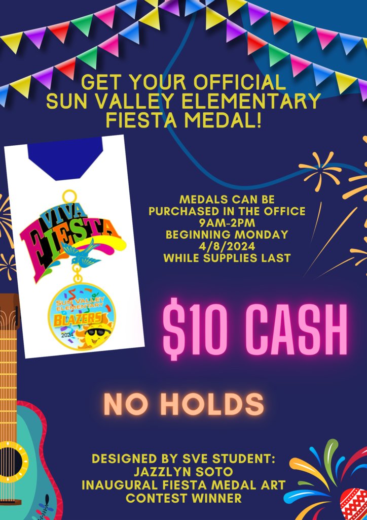 SVE has it's first Fiesta Medal!!! At this Friday's STAAR Pep-Rally, Mrs. Lara and Mrs. Torres unveiled our inaugural SVE Fiesta Medal. Congratulations to 4th grade Jazzlyn Soto for her winning design. Medals go on sale starting Monday. Closed campus Tuesday for STAAR testing🏅👌