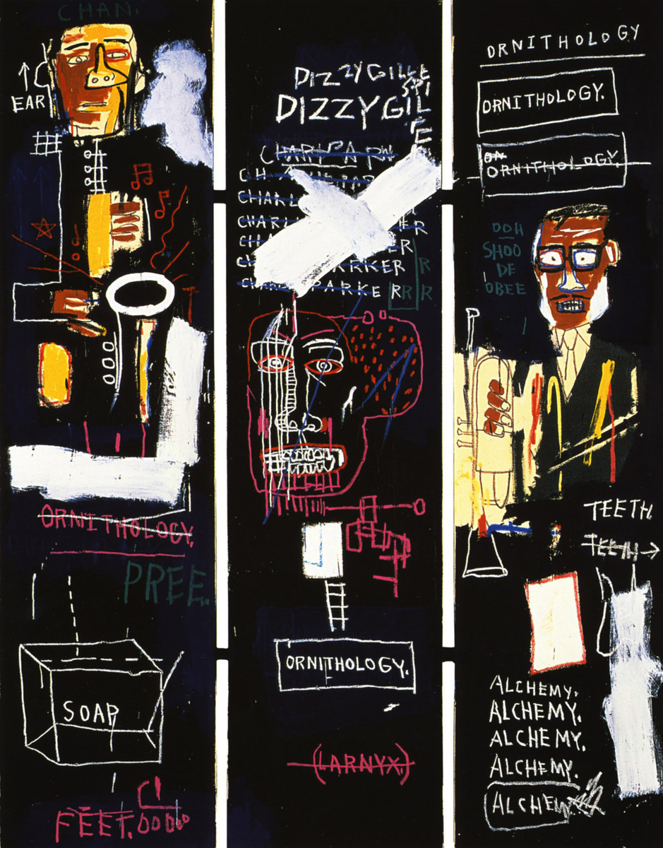 artistbasquiat's tweet photo. Horn Players, 1983 https://t.co/EHVJinIM8y https://t.co/lZVNT9p1mk