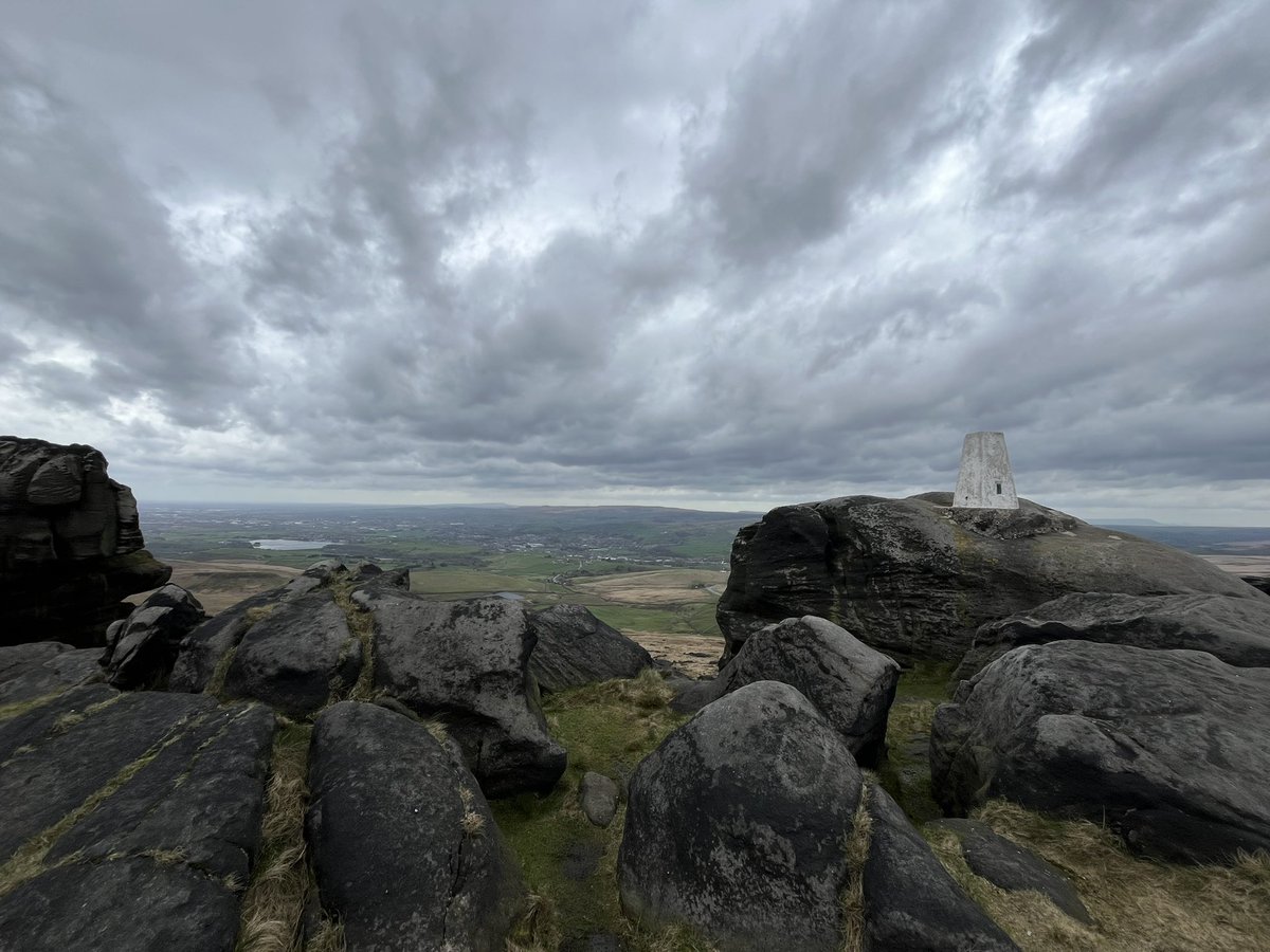A trigpoint being all dramatic up on Blackstone Edge today