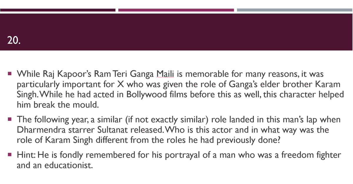 Haha. Had made a question on this for my 2020 Bollywood+Cricket Quiz. It was Tom Alter's first role in Hindi films where he wasn't playing a White man.  

Ps - Just another reminder that in 2 weeks, <a href="/mohdfahad42/">Mohd Fahad</a> and I will be conducting a 100 Question Bollywood Quiz in Delhi.