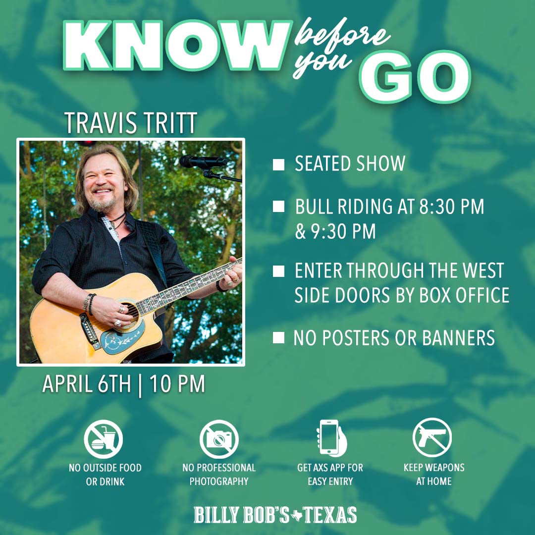 COMING TO THE SHOW? KNOW BEFORE YOU GO!⁠ ⁠ Doors- 6 PM⁠ Niles City on the Honky Tonk Stage - 8 PM⁠ @Travistritt on the Main Stage - 10 PM⁠ ⁠ 🎟: bit.ly/TravisTritt24