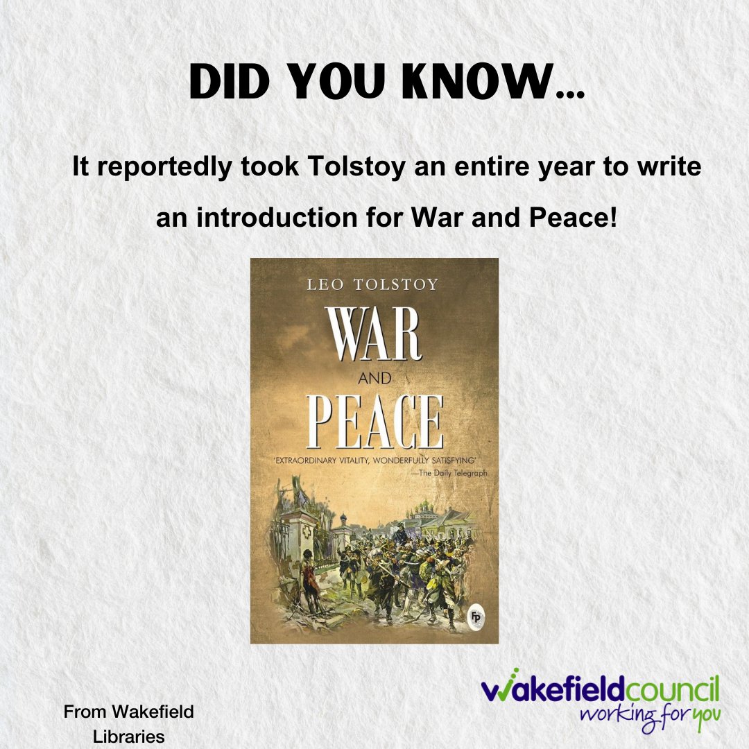 ⚔️🕊️Sometimes starting something is always the hardest, as Mr. Tolstoy found...
#WarandPeace #DidYouKnow #libraries #fact #wakefield #Tolstoy