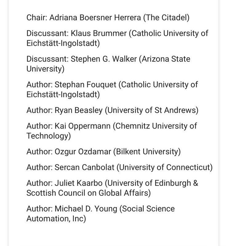 📣Happening now! Because only one panel on leaders was not enough, we are now attending “Leaders in context II” Great articles by our fantastic colleagues @CanbolatSercan Kai Opperman @OzgurOzdamar @JKaarbo Stephan Fouquet, Michael Young & Ryan Beasley. @FPA_ISA #ISA2024