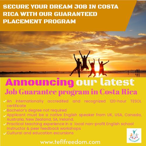 Lifetime Job Guarantee in Costa Rica! If you already have a TEFL/TESOL & 1 years’ experience, we are thrilled to announce our Guaranteed Job Placement Program. Our program offers you a job before leaving your country,
teflfreedom.com/eligibility/pl…
#TEFL #Teachabroad #TESOL