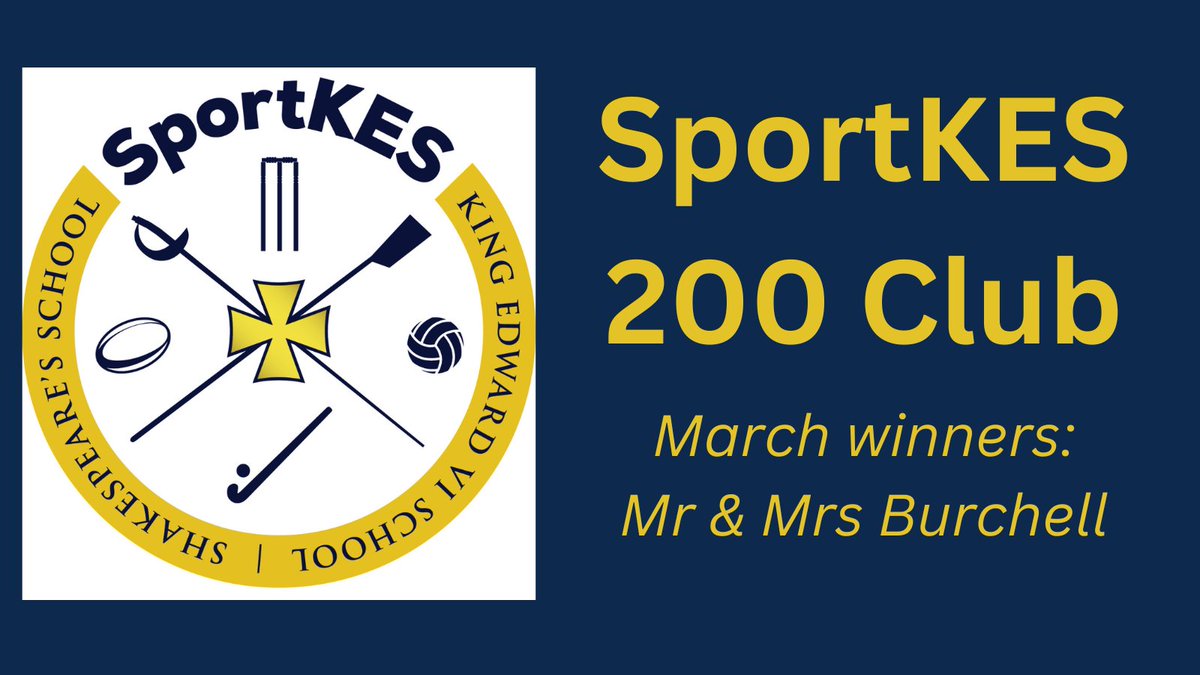 Congratulations to Mr & Mrs Burchell - winners in the SportKES 200 Club March draw! You could also be in with a chance for as little as £1.50 per month. To get more details on how to join, please contact julia_foster@live.co.uk @KES_SportsDept @KES_Stratford