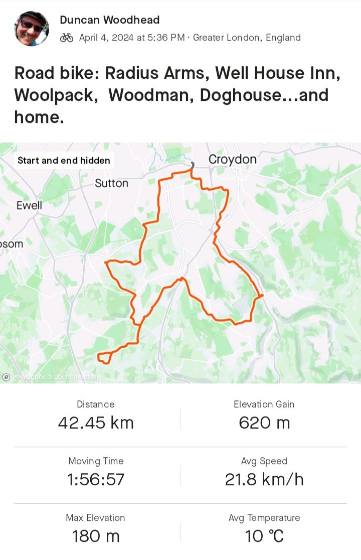 Went out Thursday for a training ride for @CyclingForSue charity challenge; managed to visit some pubs whilst cycling. The beer was good in <a href="/RadiusArmsMicro/">The Radius Arms</a>, <a href="/TheWellHouseInn/">The Well House Inn</a>, as well as the Woolpack in Banstead, the Woodman in Woodmansterne and the Dog House, Beddington.
