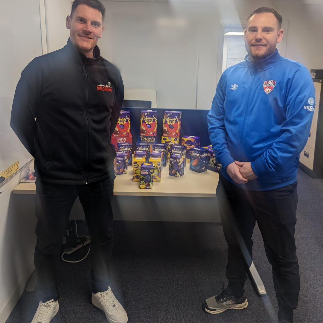 🍫 A big thank you to everyone at @muasfc for their recent donation of chocolate treats over the Easter period. Committee member Louis Green handed them over to Ops Team Manager David Lowe in a recent visit. #VeteranSupport #SupportTheWalk