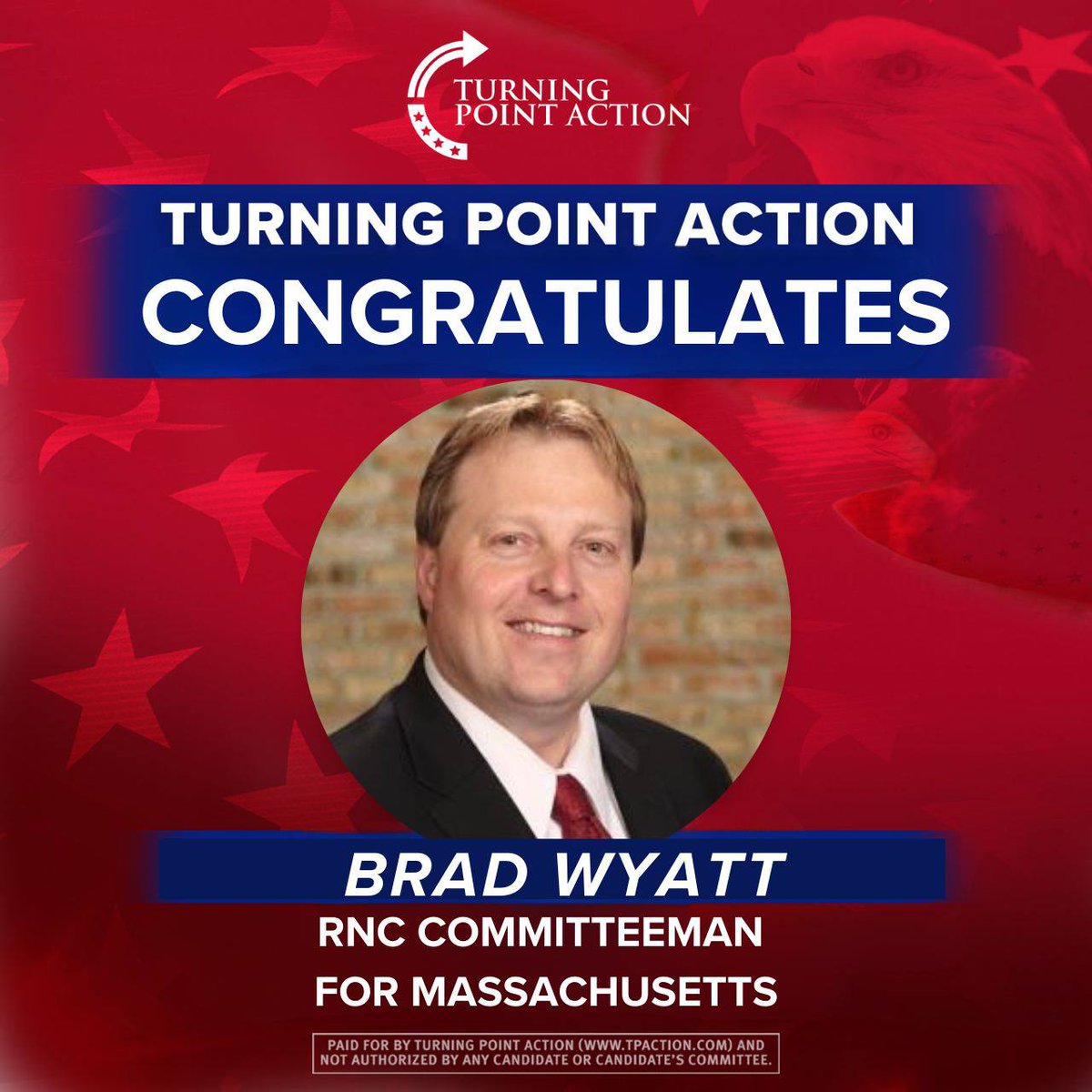 Conservative Win! @TPAction_ would like to congratulate Brad Wyatt defeating a 30 year RNC incumbent who refused to listen to the grassroots last year. Help make sure conservatives are winning in your state. TPAction.com/GetInvolved Congrats @MassGOP!