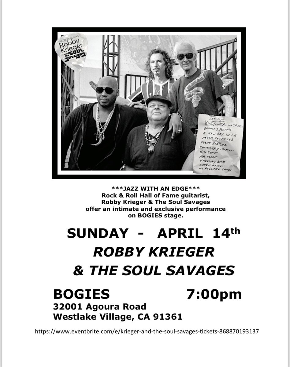 📣 APRIL 14th! Come hang with us at Bogies out In Westlake Village, CA! 🔥It’s going to be an intimate exclusive experience and we can’t wait to share that with you all! #robbykrieger #robbykriegerandthesoulsavages #jazzmusic #jazzband #jazzsongs #jazzshow