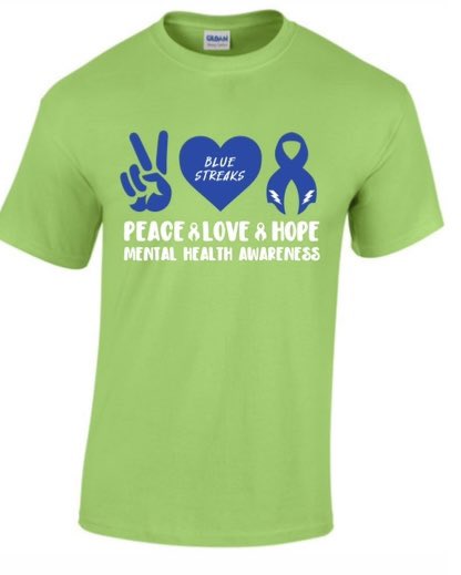 💚💚💚May is Mental Health Awareness month!💚💚💚

Blue Streaks - show your support and purchase a MHA T-shirt to rock all May long! All orders are due by 4/15 - shirts will be in around 5/3. Contact Heather Wight with any questions.