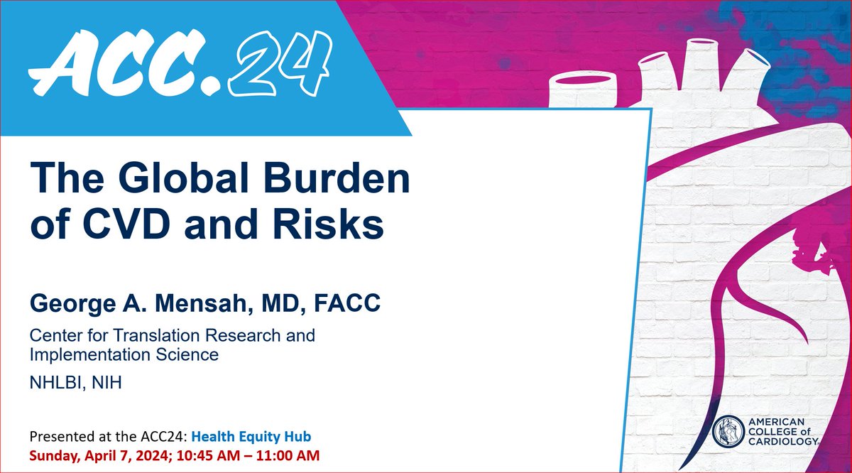 .@NIH_NHLBI: Looking forward to joining my colleague Taryn Myers tomorrow, Sunday, April 7 to present the #global burden of #cardiovascular diseases and risk factors and #demo the related web-based Interactive Tool and JACC Resources. #ACC24 @JACCJournals @IHME_UW #NHLBI #ImpSci