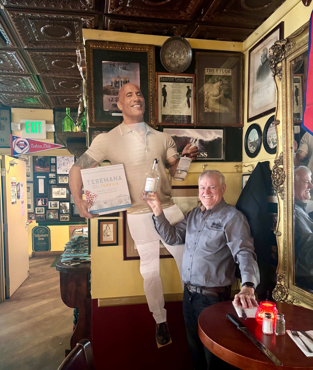 Shots of tequila with The Rock! Okay, that's a slight exaggeration. He didn't actually do shots. And only his cut-out is @McGillins! But at Philly's oldest bar we're in the spirit (& spirits!) of @Wrestlemania @WWE #Wrestlemania #WrestleManiaXL #Wrestlemania40