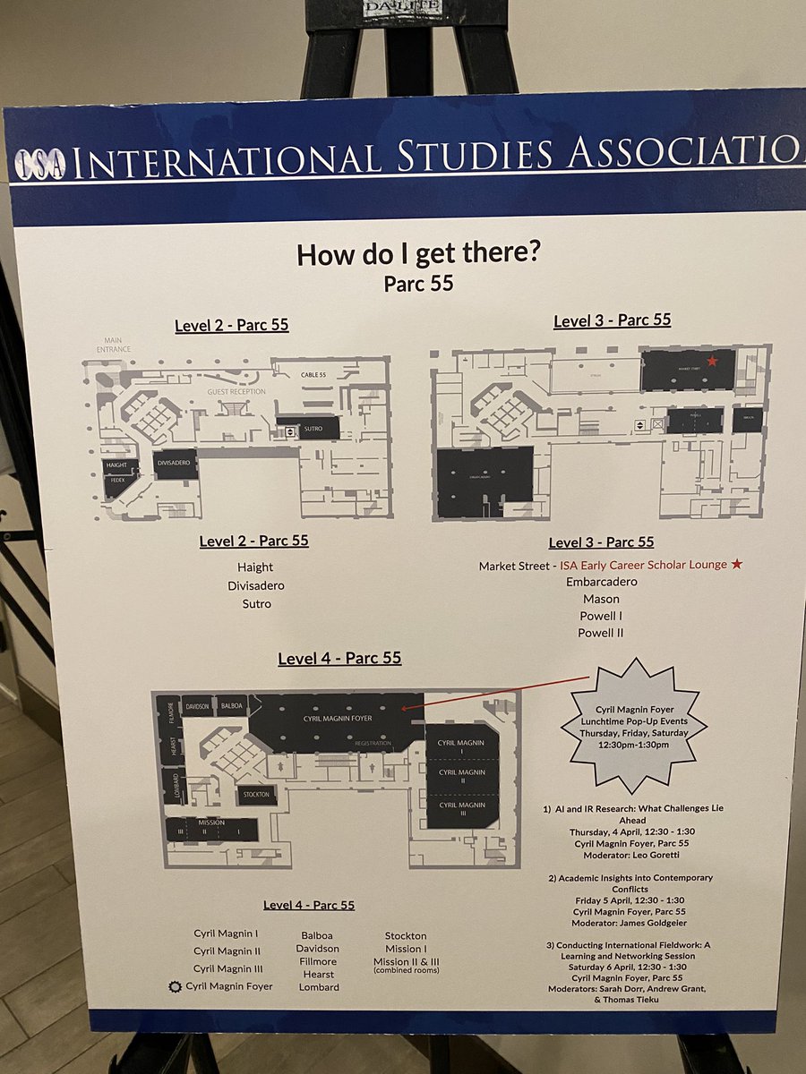 Please stop by anytime between 1230 & 130 pm today for tips, insights, and feedback on any type of #fieldwork. Join @sarahwdorr @tiekutom and me — 4th floor of the #ISA2024 Hilton Parc 55. I’ve included handy @isanet details & maps below