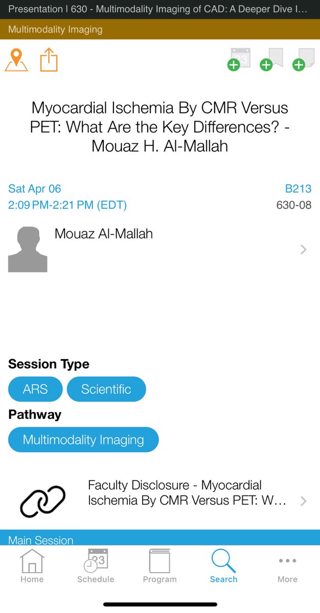 Don't miss out on today's session on multimodality imaging of CAD, where @almallahmo is presenting on CMR vs PET for myocardial ischemia detection.
