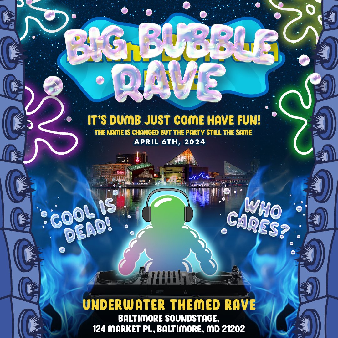 Get ready for some F-U-N with the Bikini Bottom homies for another installment of #BigBubbleRave - Spongebob themed dance party! 💃🕺 Tickets available online and at the door // Doors at 9pm // 18+ → hive.co/l/3u71ku