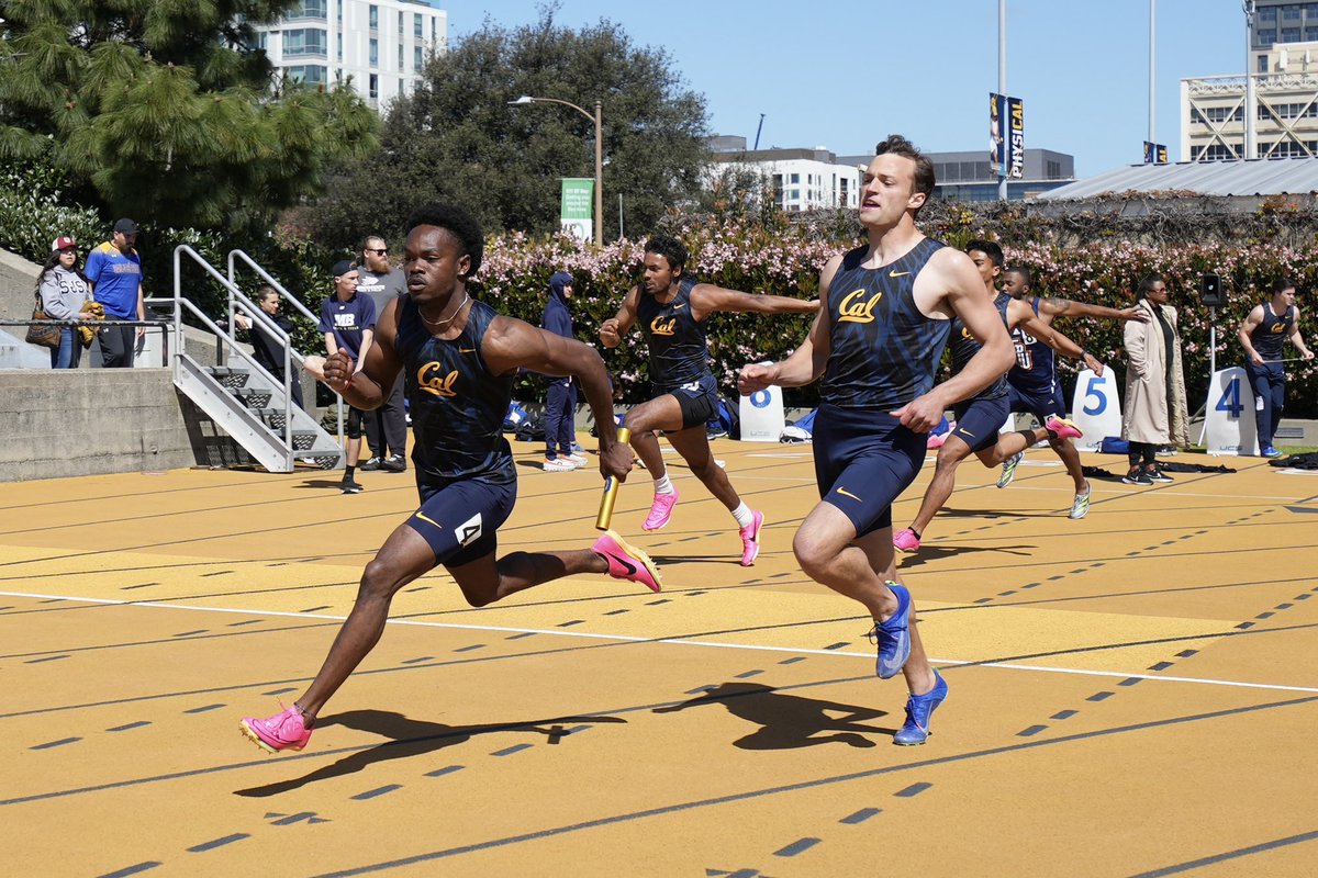 Men’s 4x100m | Cal’s top relay squad of Chase Williams, George Monroe, Mason Mangum and David Foster take the win at 39.87!! #GoBears🐻