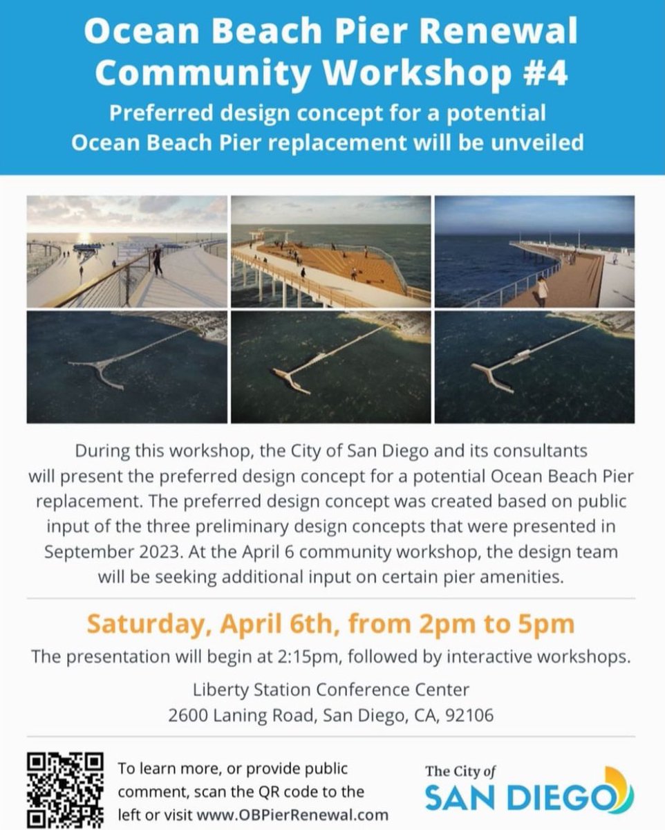 Don't miss the reveal TODAY of the preferred OB Pier Design, at the Liberty station conference center from 2pm to 5pm.
#oceanbeach #obpier #sandiego
