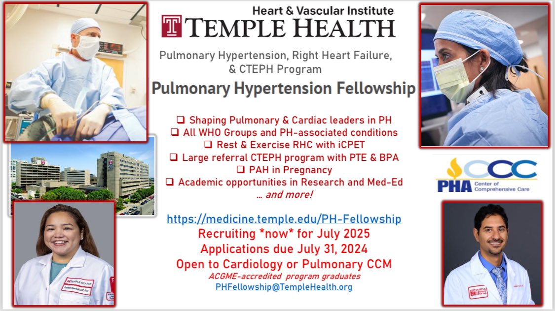 At @ACCinTouch #ACC24, sharing🫀 @TempleHealth Advanced 1Yr #PulmonaryHypertension /#PVD Fellowship 🏆Accepting applications ⏰ 🏆Led by #MedEd @anjalivaidyaMD 🏆Join us @TempleCards for ALL PH🫀🫁, #iCPET,🤰PH, #CTEPH, & more. (Card or Pulm) 💻 medicine.temple.edu/PH-Fellowship