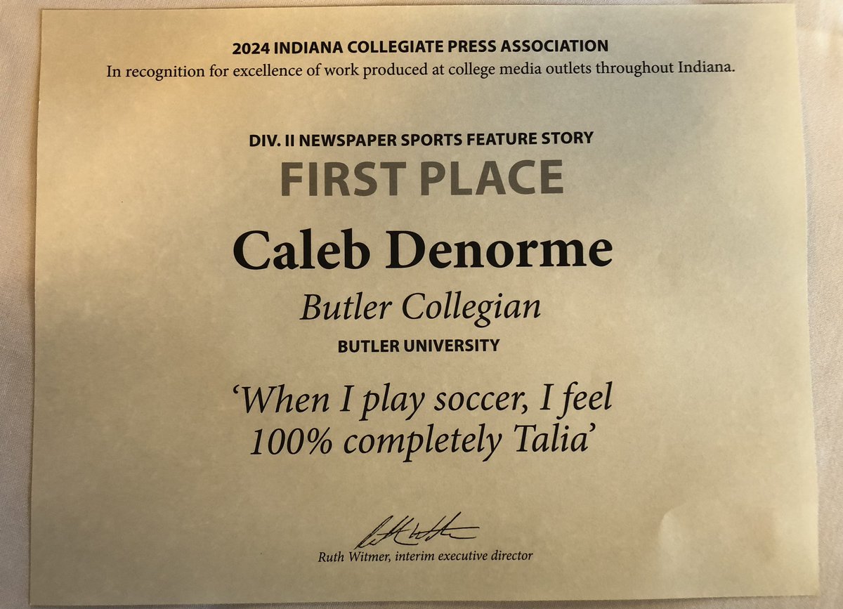 Congratulations to @caleb_denorme winning the first place in the Sports Features category @ICPAconnect contest! Read the story here: 
thebutlercollegian.com/2023/09/when-i…

@butlercollegian @ButlerCCom
