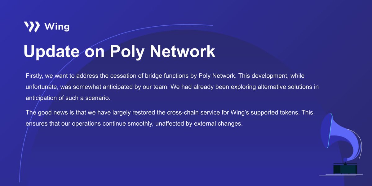 🚀 #Wing Community Update 🚀 The bridge may have closed, but we've successfully restored cross-chain services for $WING ensuring seamless operations. 🔄✨ Stay tuned for more updates. Our commitment to you and the ecosystem remains unwavering. 💪