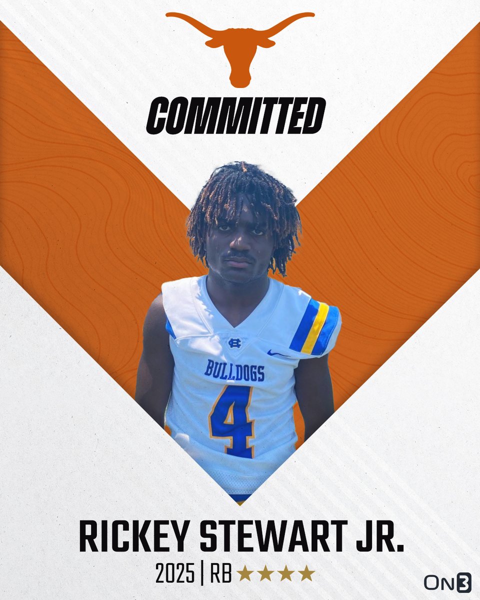 🚨BREAKING🚨 4-star RB Rickey Stewart Jr. has committed to Texas🤘 More from @justinwells2424: on3.com/teams/texas-lo…