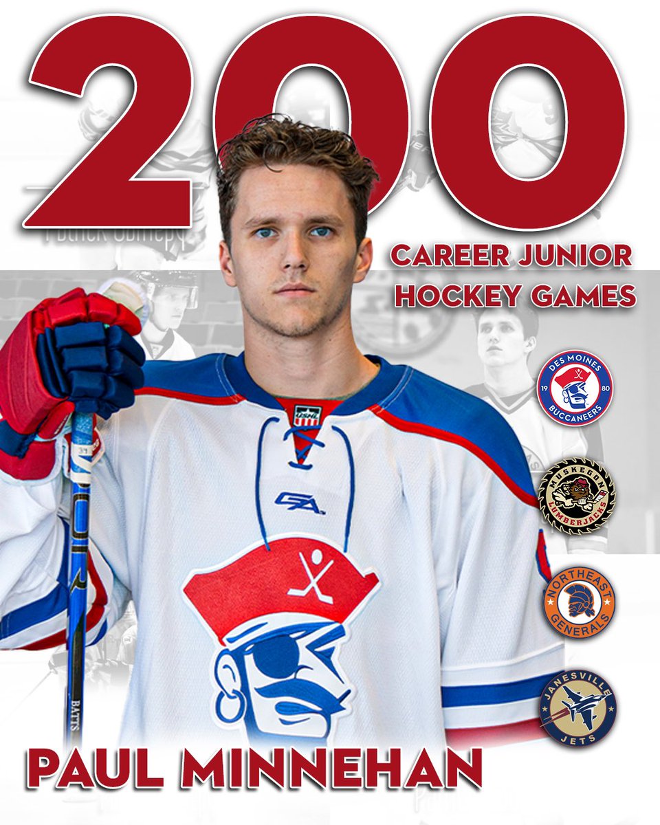 Congratulations to Bucs player Paul Minnehan as today is his 200th junior hockey game! Paul previous played in the NAHL playing for the Janesville Jets and the Northeast Generals. In the USHL Paul spent a short time with the Muskegon Lumberjacks and the Des Moines Buccaneer!