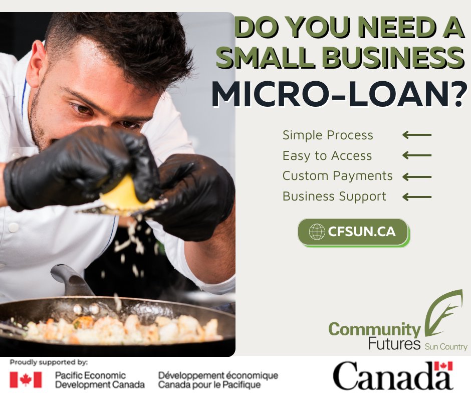 Visit our website to learn more about your loan options or give us a call at 250-453-9165 or 1-800-567-9911.

cfsun.ca/business_help/…

#CFSunCountry #BCBusiness #SmallBusiness #communityfuturesbc #BCSmallBusiness #smallbusinessloan #SmallBusinessFinancing