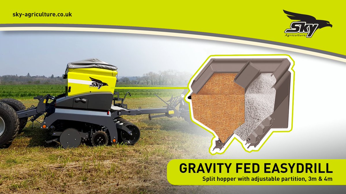 Gravity-fed EasyDrill hoppers are easy to fill and can be split using a variable partition, allowing for high-capacity seed only drilling, or grain and fertiliser drilling as required. Find out more about what this #FETF eligible drill can offer you: ow.ly/GfG530sA1eu