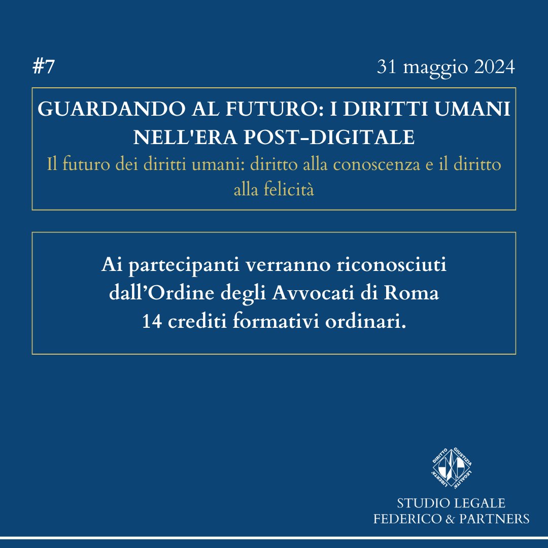 avv_federico's tweet photo. "I Diritti Umani nel XXI secolo, sfide ed opportunità nell'Era digitale": il programma dei 7 incontri.  

Il ciclo è patrocinato dall'Ordine degli Avvocati di Roma ed ai partecipanti saranno riconosciuti 14 crediti formativi ordinari.  

Iscrizioni aperte fino all'11 aprile. https://t.co/0QrvZzFJhW