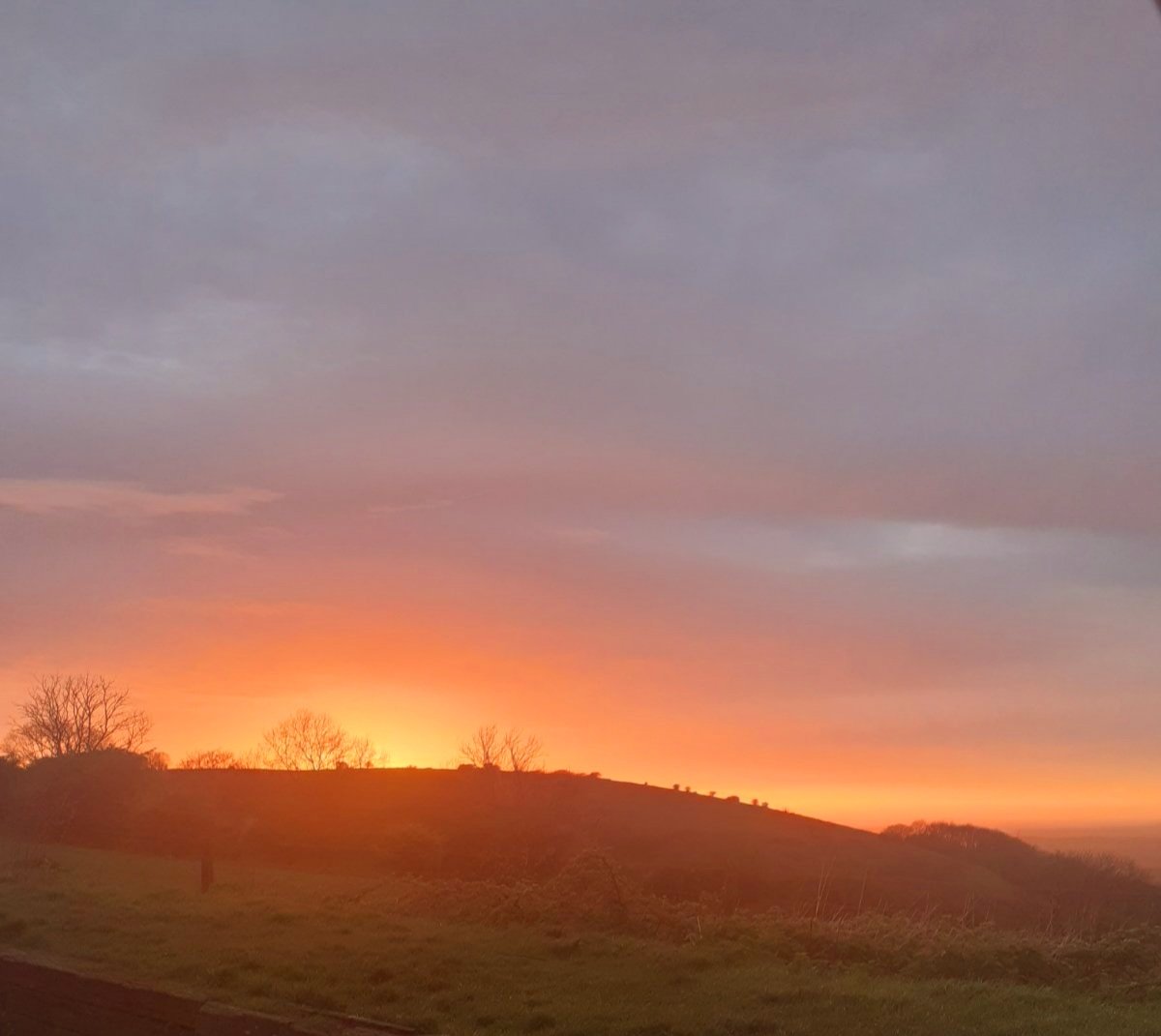 Tonight's sunset after a miserable wet day, Devils Dyke looking towards Poynings