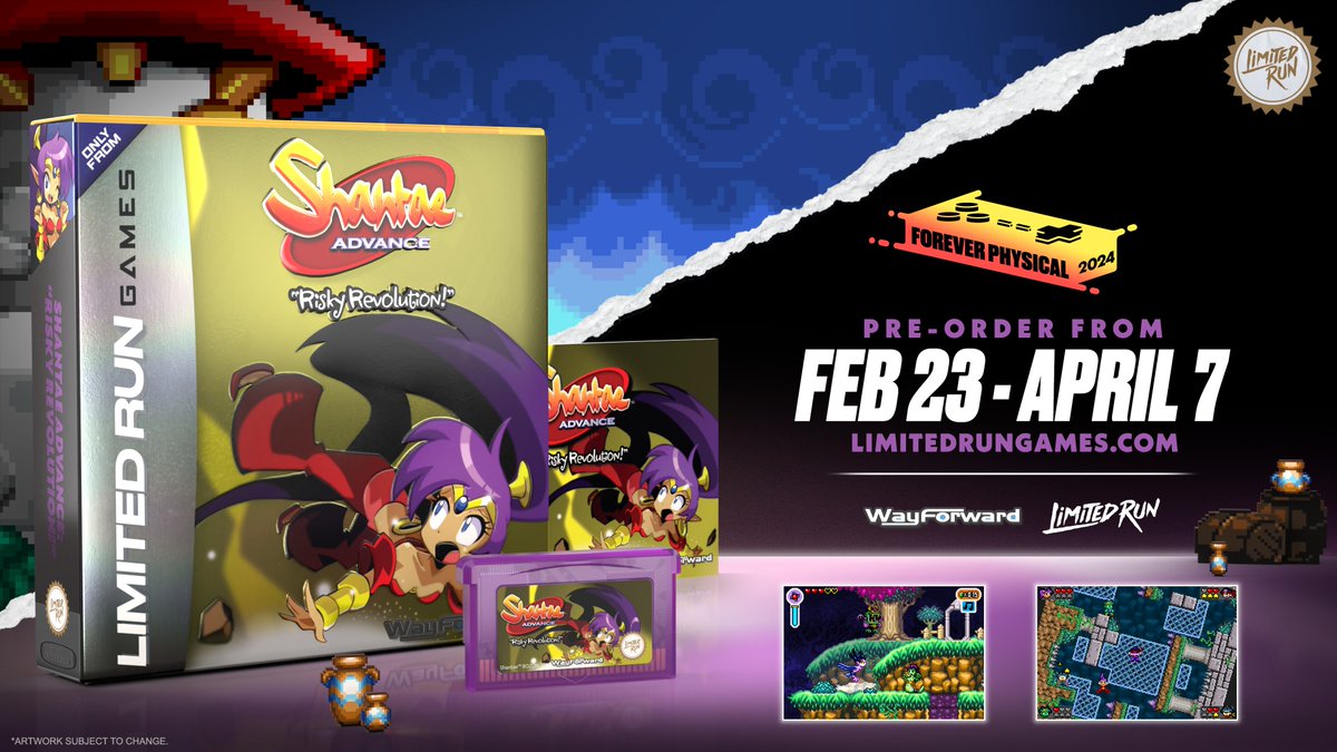 Don’t miss Shantae’s lost adventure! Six creature transformations, fierce boss battles, and a 4-player versus mode await in a scrambled Sequin Land! Pre-orders for Shantae Advance: Risky Revolution close tomorrow! Reserve your GBA copy now: bit.ly/48rlEDK