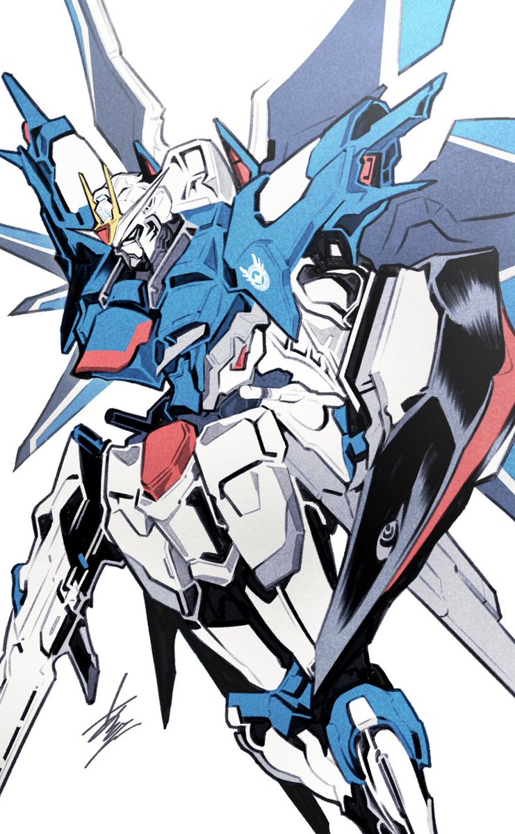 solo blue eyes white background holding weapon wings signature  illustration images