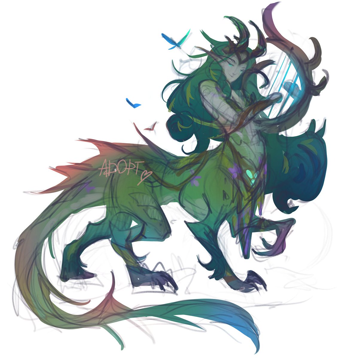 New ad - pt character wip 🌿 green dracthyr/ dragonspawn who lives in Emerald Dream because I finally got to new locations and want to see more four-legged dragons