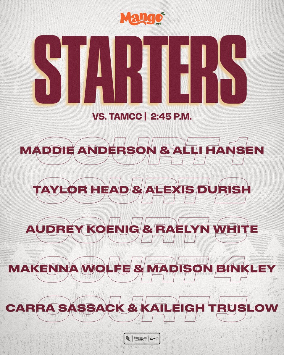 Your Seminole starters for our final match of the weekend vs TAMCC! #ItsBiggerThanYou | @Mango_Board