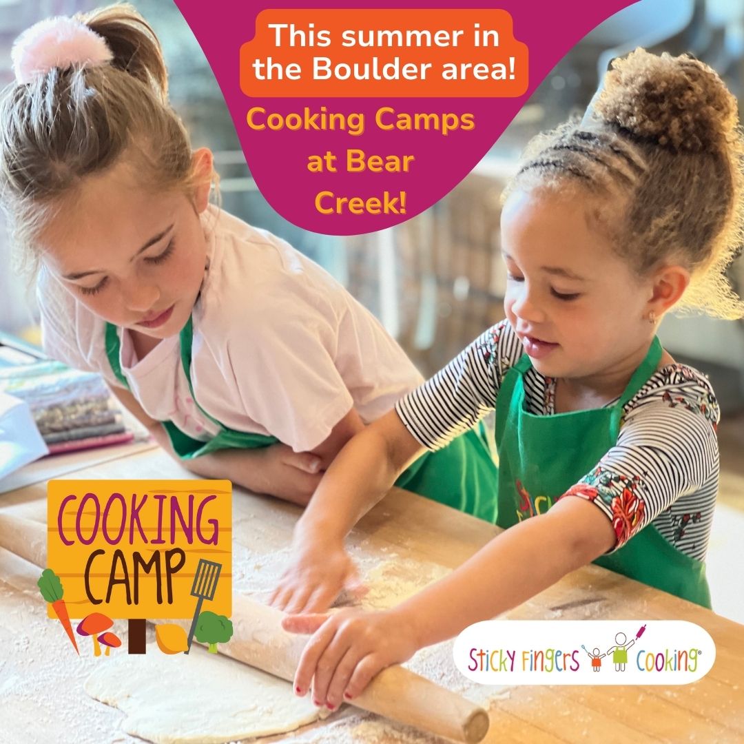 #Boulder parents! ✨ #BVSD #BearCreek #SummerCamps ✨ ➡️ camps are one week long and run three times in June and July. Afternoon camps 12:30pm-4pm. Ages 5-8yrs or 9-14yrs. Plus many more! Learn more about all our summer camps here: stickyfingerscooking.com/camps #KidsCooking