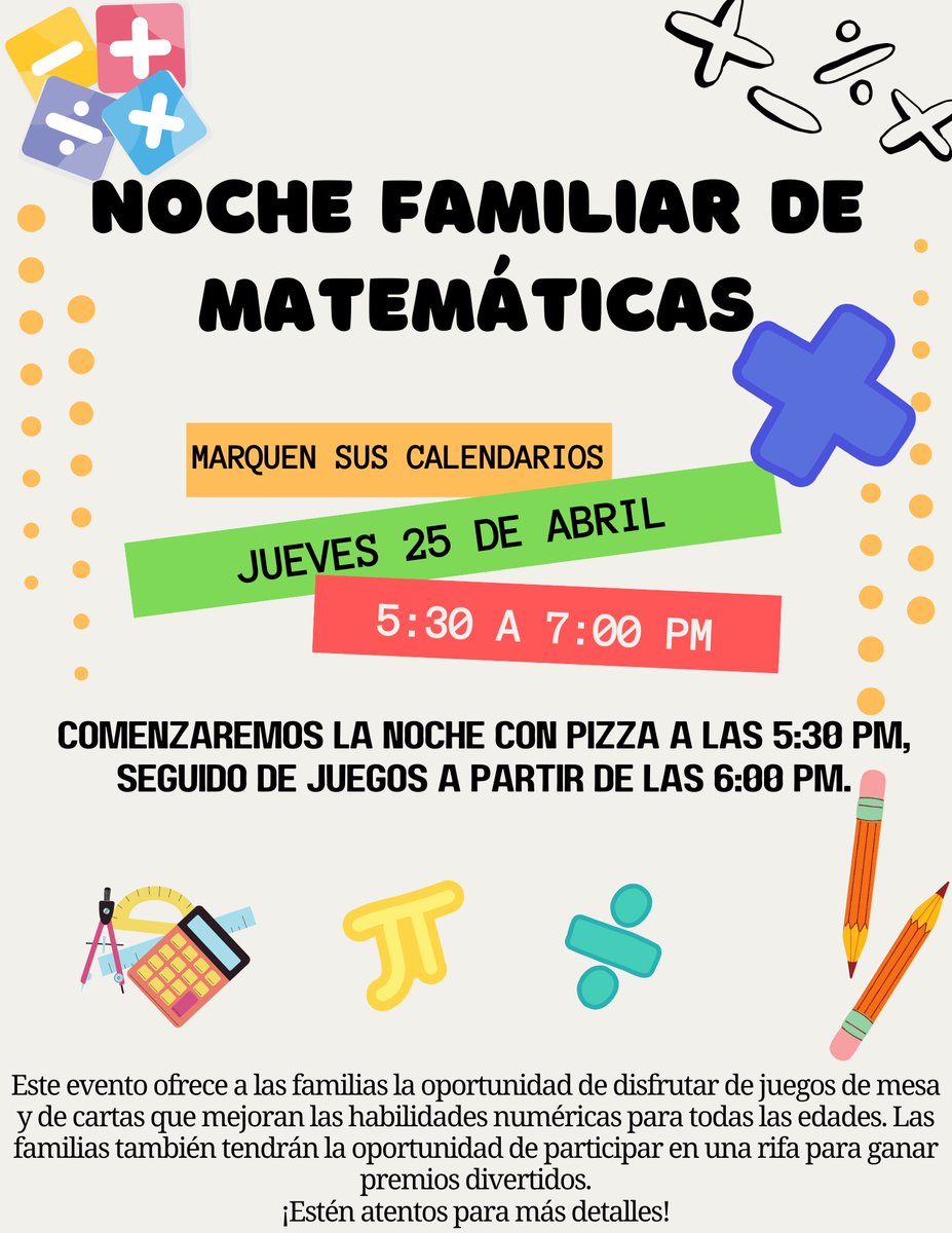 Save the date: April 25th Family Math Night!