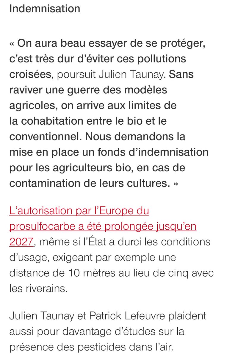 Il y a un réel problème de santé publique avec cette présence de pesticides dans l'air ! Soit on dit : ce n'est pas grave 😨. Soit on prend en main ce dossier avec un objectif de suppression à terme des pesticides. La #Bio a de l'avance et nous pouvons partager nos solutions 🙏