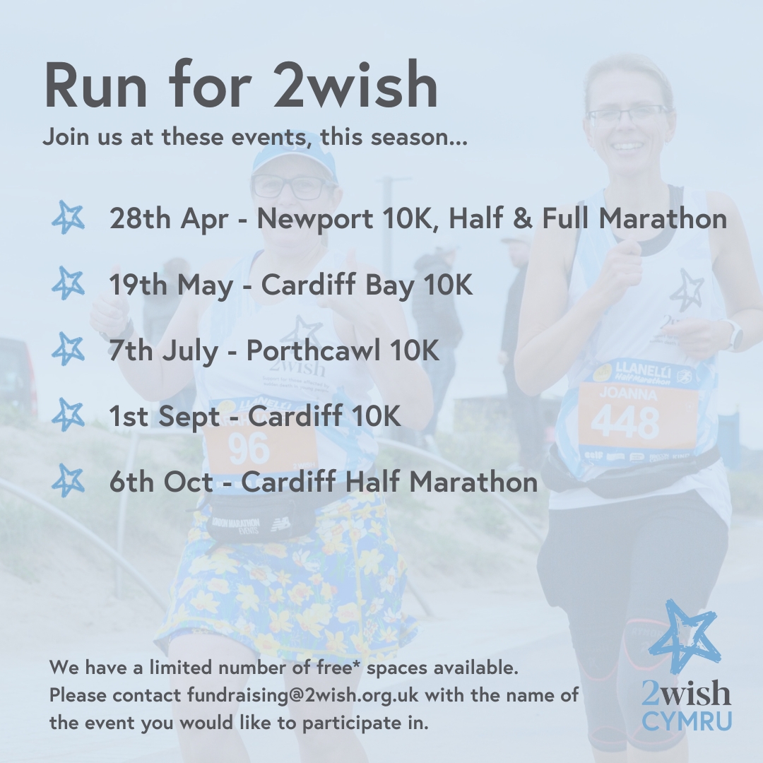 🏃‍♂️🏃‍♀️ Run for 2wish! 🌟 Join us at the ABP Newport Marathon, Half, and 10K on April 28, 2024. We've got limited free* spaces available! Contact fundraising@2wish.org.uk to claim yours now or visit our website for more info 👉ow.ly/kN0J50R9Avw 💙
