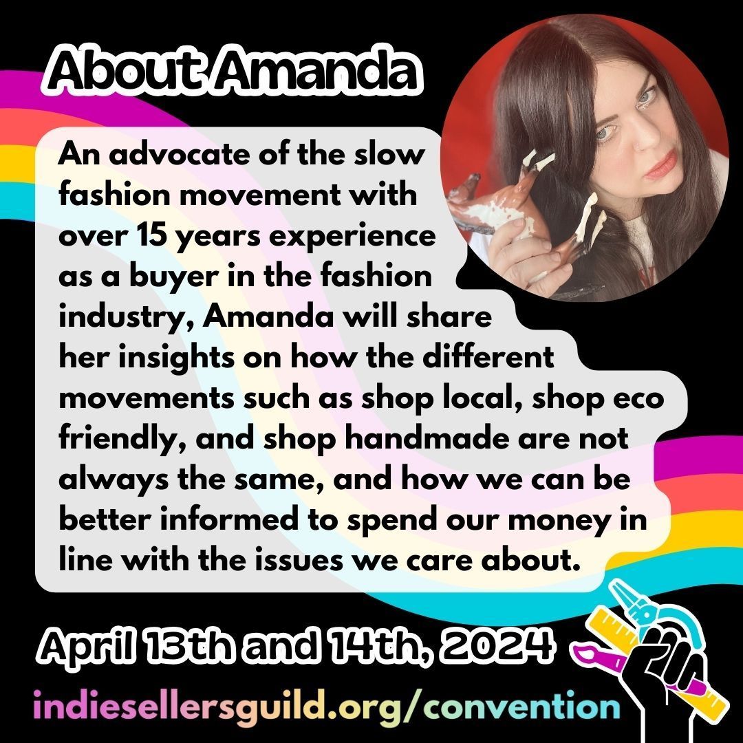 Amanda from @clotheshorsepodcast will be joining us for a talk on shopping your values at the #ISGconvention! #indiesellersguild #ethicalconsumer #sustainableshopping #slowfashion #shoplocal #ecofriendly