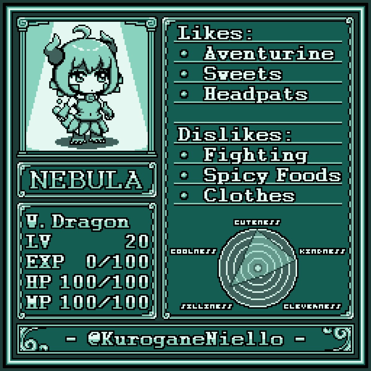 KuroganeNiello's tweet photo. Nebby Simulator 🐲🍦
My entry for @batfeula's #datingsimcollab!
#pixelart https://t.co/04ENZ6Ja2y