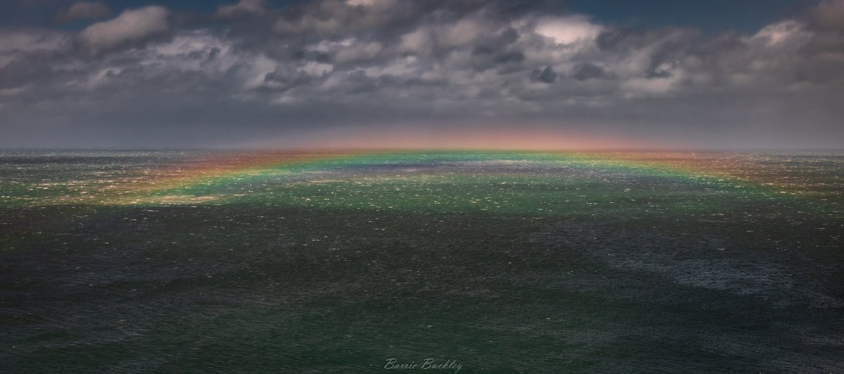 So while driving along the North Coast today looking for big waves during Storm Kathleen this happened. I can only describe it as an ocean rainbow, this made my day worthwhile @angie_weather @barrabest @WeatherCee @bbcniweather @VisitCauseway @JudithRalston