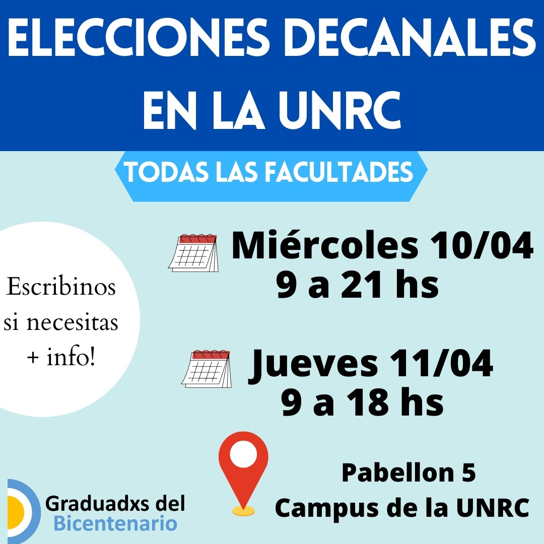 🗳️ Este 11 y 12 de abril en la UNRC hay elecciones 
 
Lxs graduadxs somos parte de la UNRC pública y gratuita y actores fundamentales en proceso democrático.
Acércate a participar! 💙

Y no dudes en escribirnos si tenés alguna consulta 👋